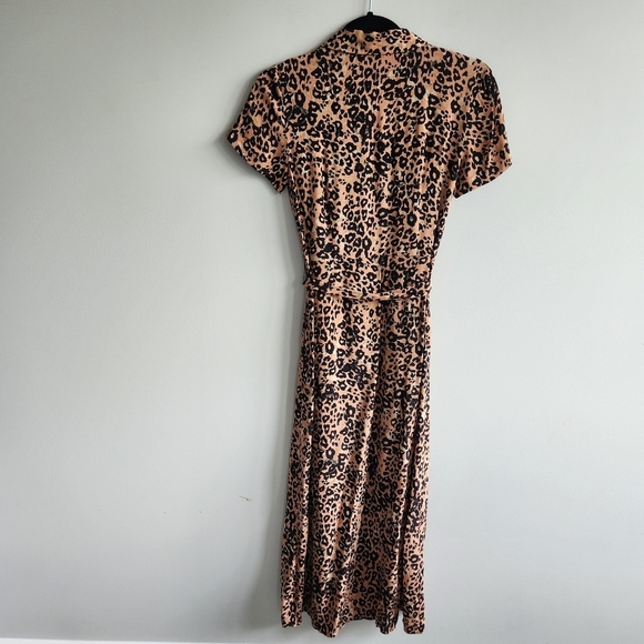 ARITZIA Wilfred Leopard Print Short Sleeve Midi Dress Button Closure Waist Belt - Picture 4 of 12
